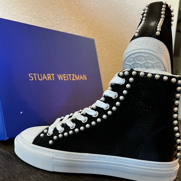 NEVER WORN STUART WEITZMAN Pearl Laced High-Top Sneaker - Picture 3 of 14